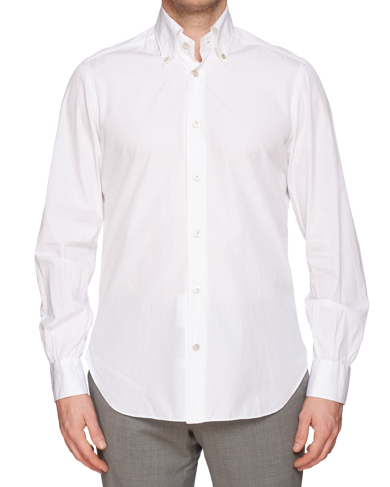 KITON Napoli Handmade White Cotton Poplin Button-Down Shirt 39 NEW US 15.5 KITON