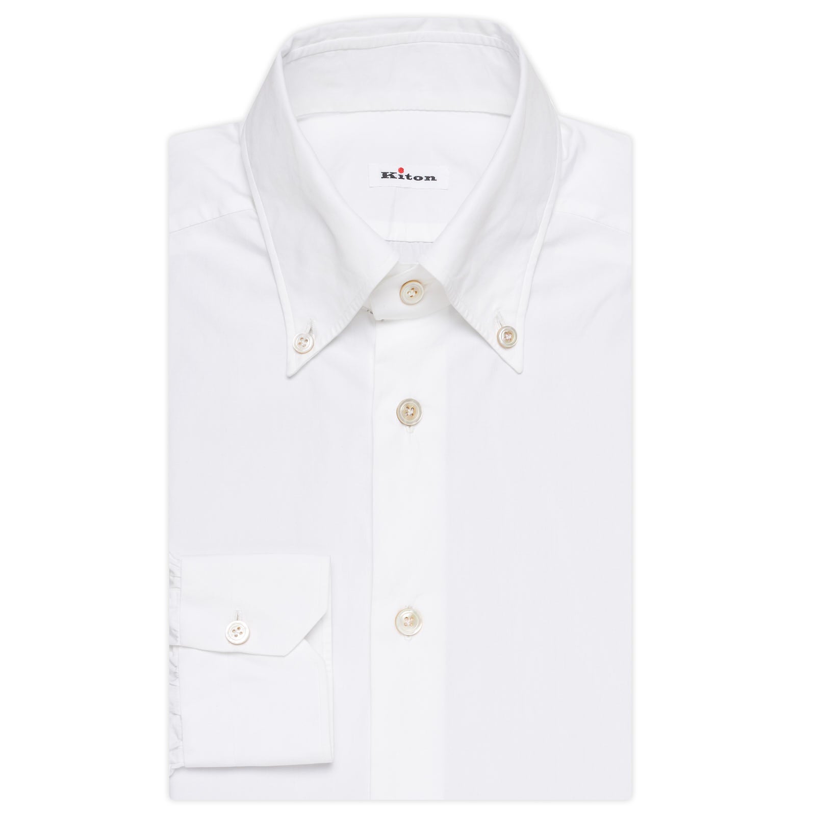 KITON Napoli Handmade White Cotton Poplin Button-Down Shirt 39 NEW US 15.5