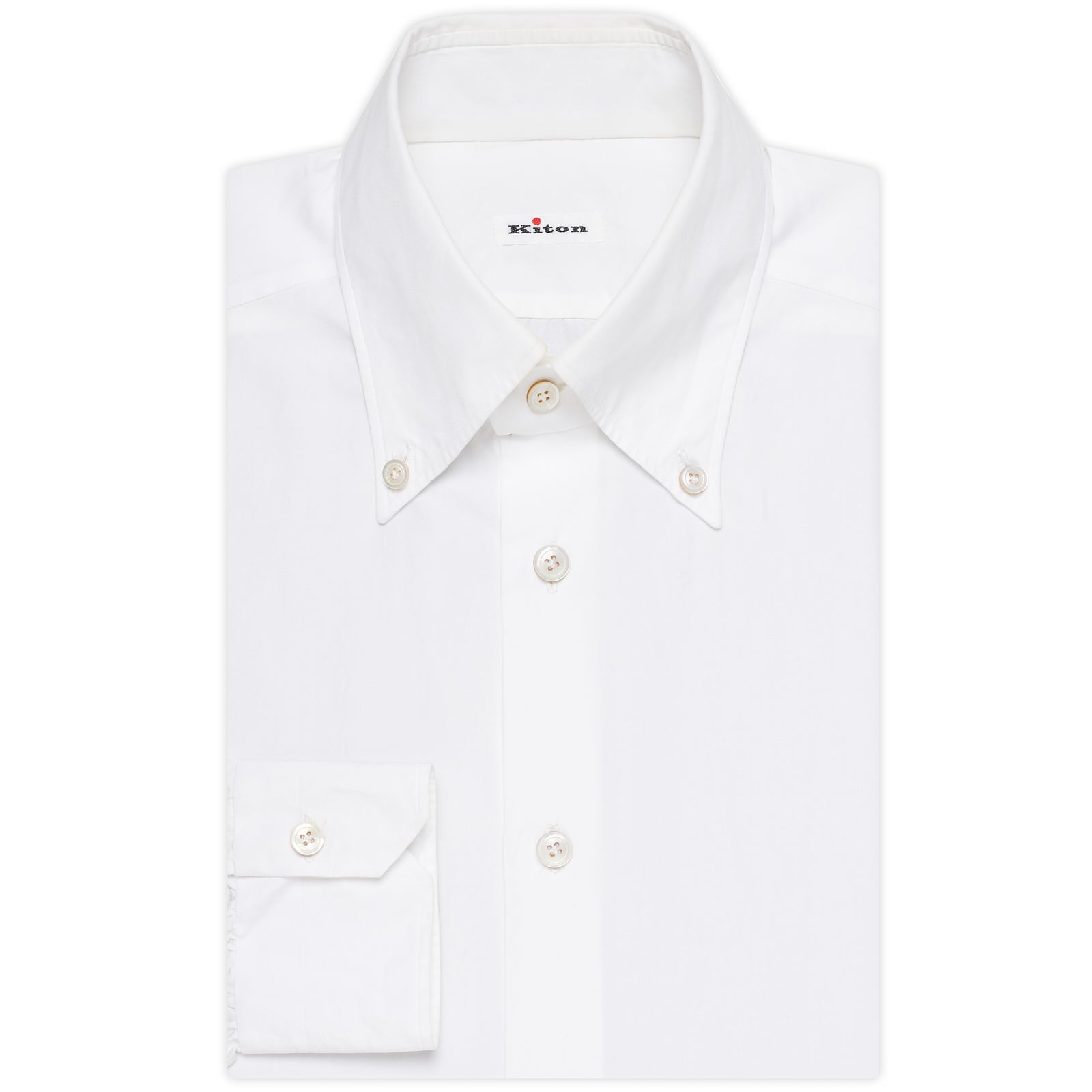 KITON Napoli Handmade Bespoke White Poplin Cotton Button-Down Shirt EU 39 US 15.5