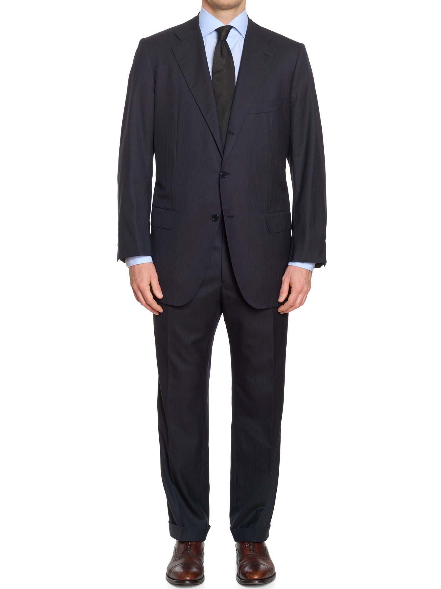 KITON Napoli Handmade Blanc Blu Navy Pintsrtipe 14 Micron Super 180's Wool Suit