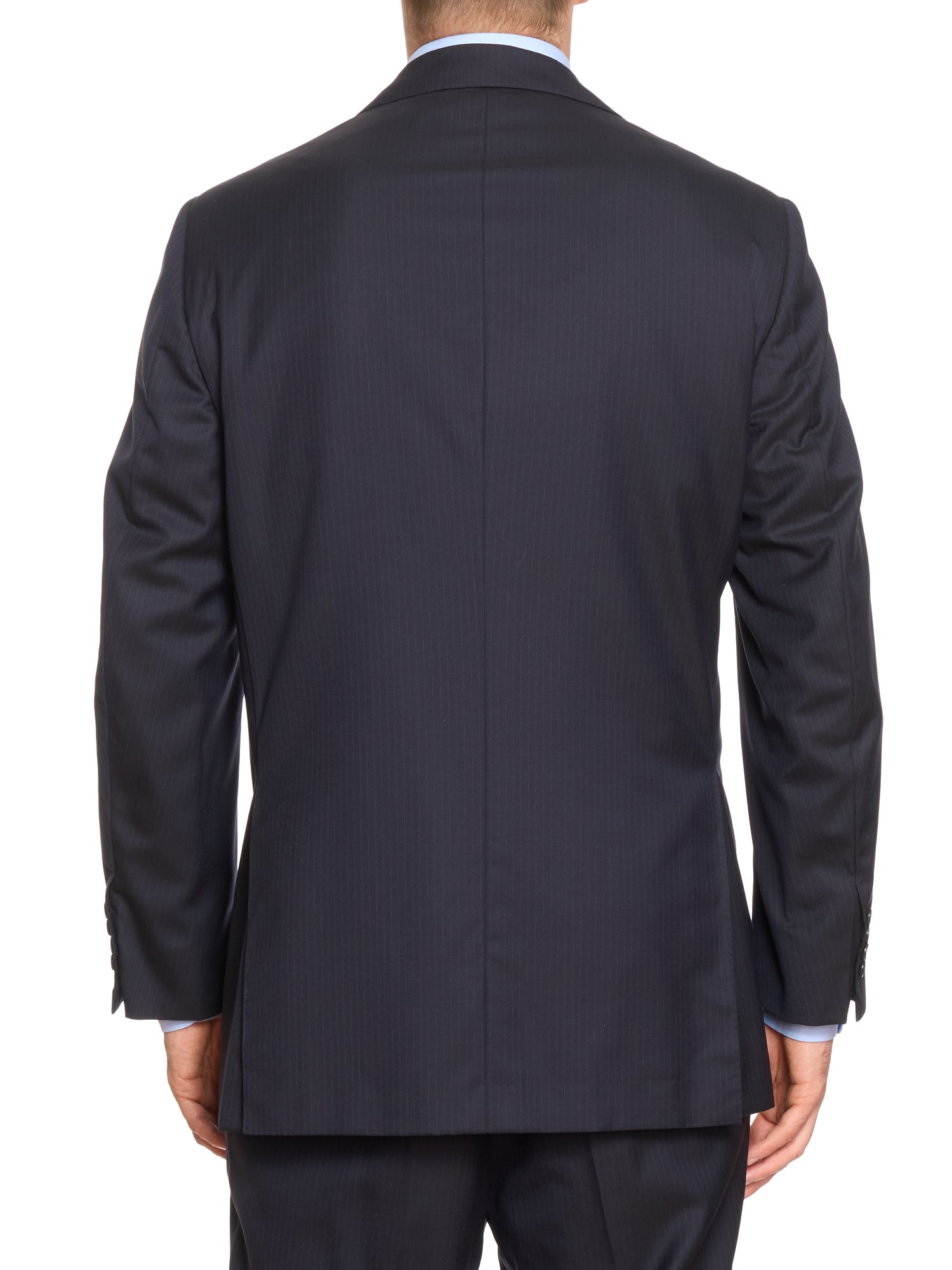 KITON Napoli Handmade Blanc Blu Navy Pintsrtipe 14 Micron Super 180's