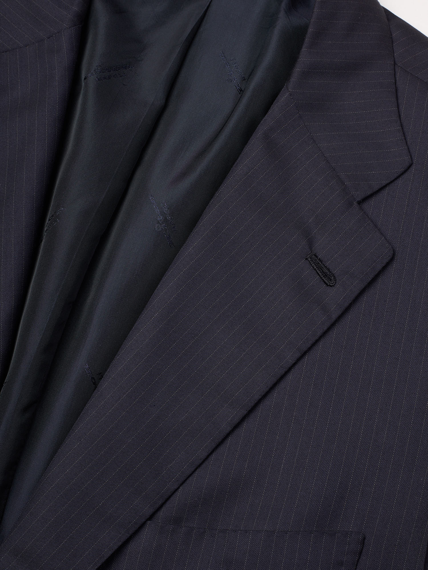 KITON Napoli Handmade Blanc Blu Navy Pintsrtipe 14 Micron Super 180's