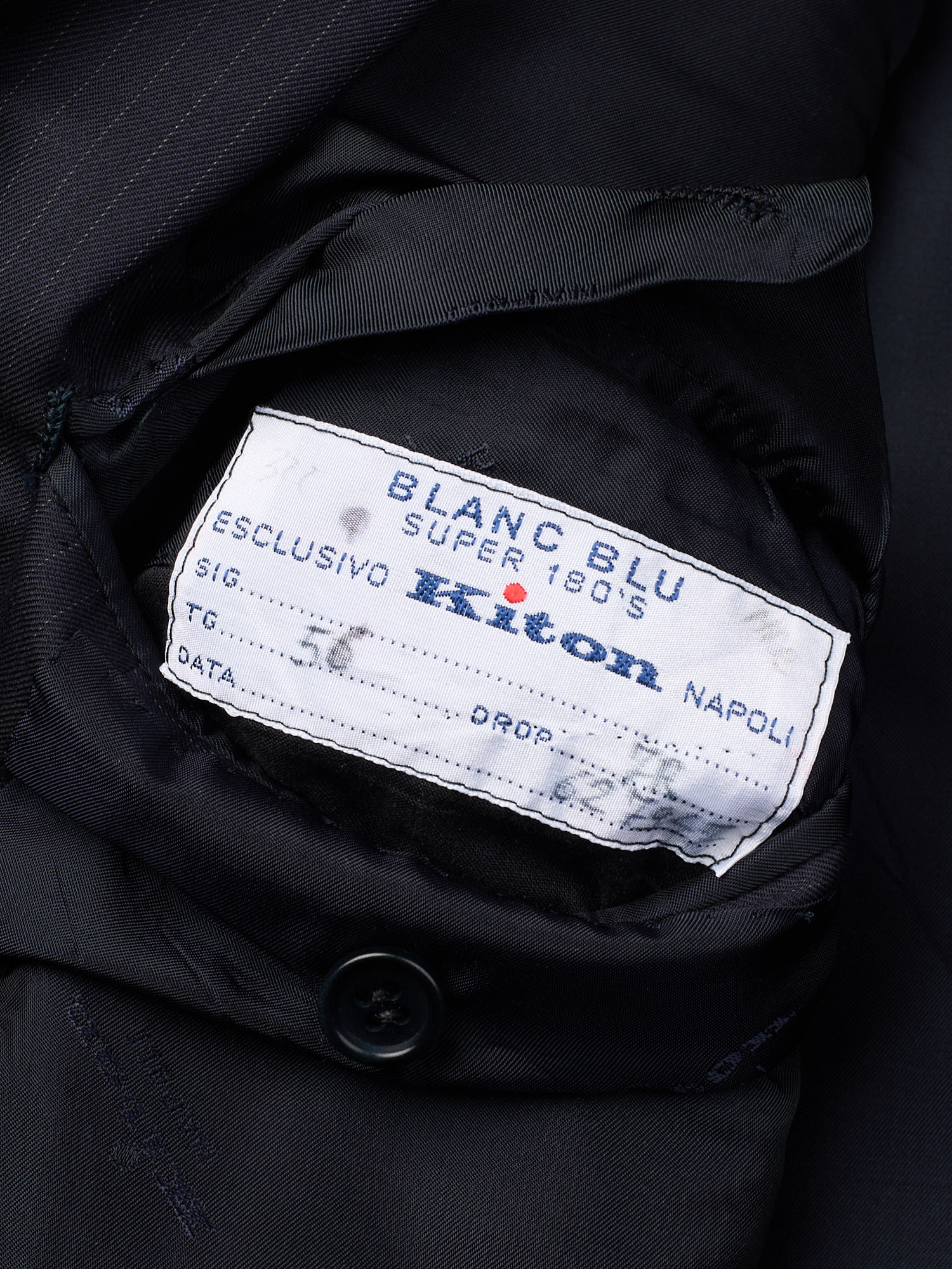 KITON Napoli Handmade Blanc Blu Navy Pintsrtipe 14 Micron Super 180's Wool Suit