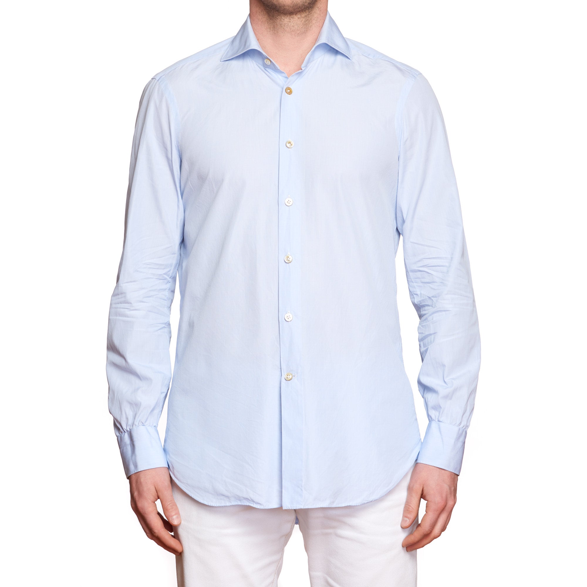 KITON Napoli Handmade Blue End-on-End Cotton Dress Shirt EU 40 US 15.75