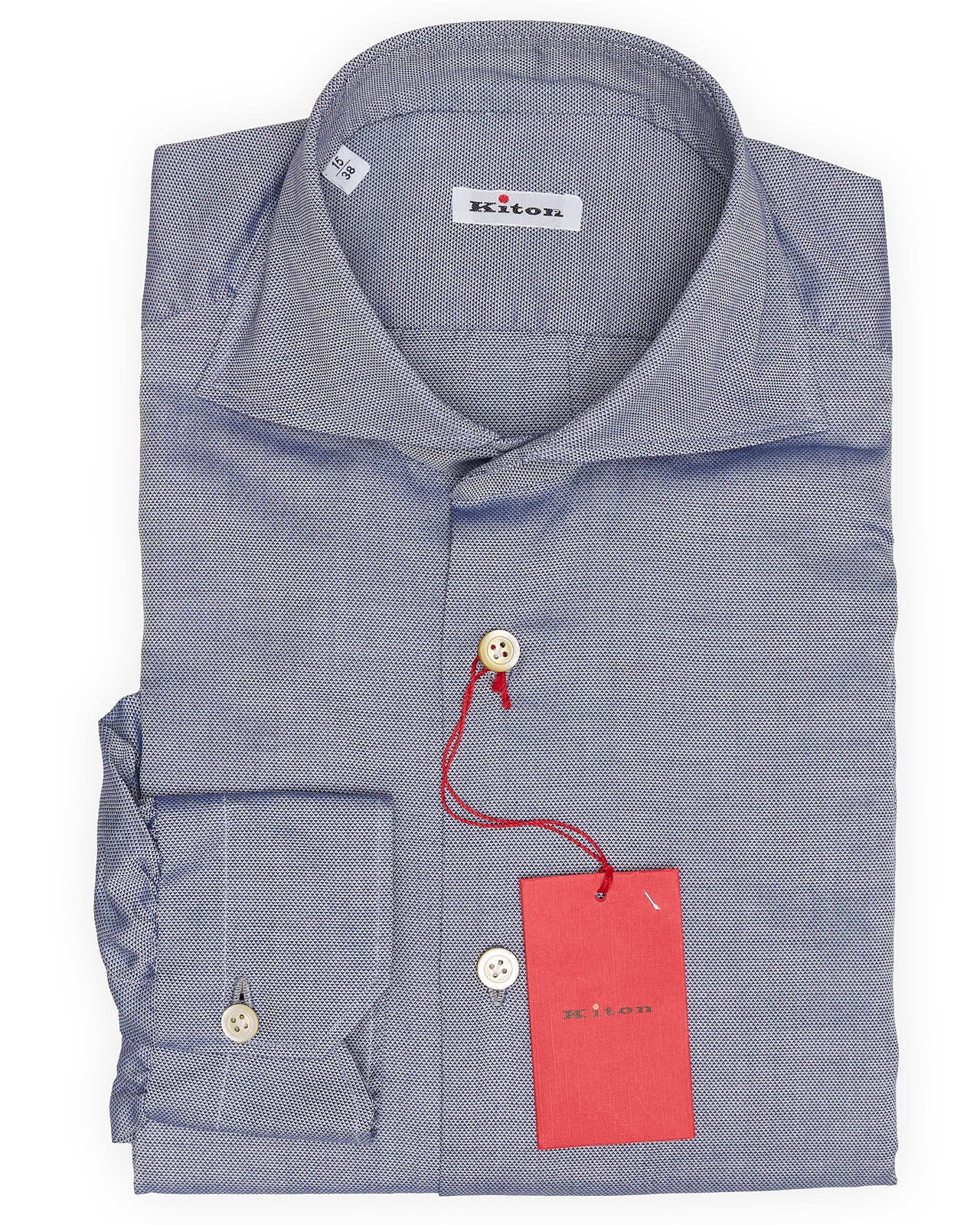 KITON Napoli Handmade Blue Oxford Cotton Dress Shirt EU 38 NEW US 15