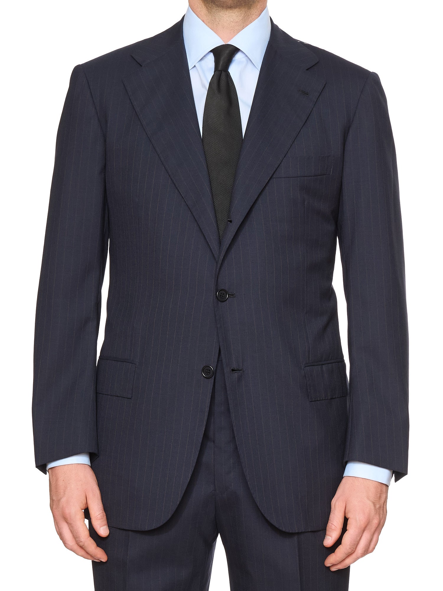 KITON Napoli Handmade Blue Pinstripe Wool Suit