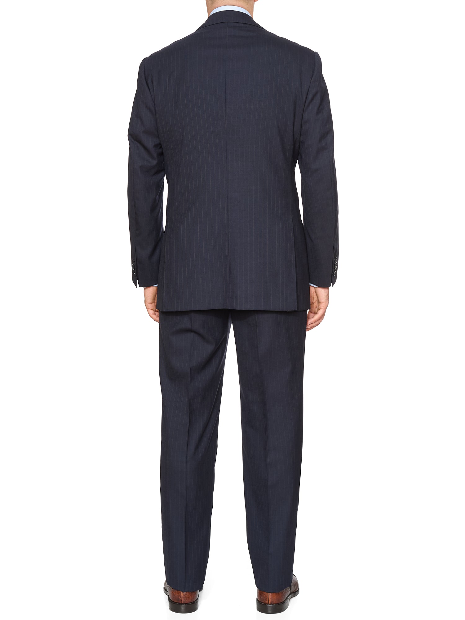 KITON Napoli Handmade Blue Pinstripe Wool Suit