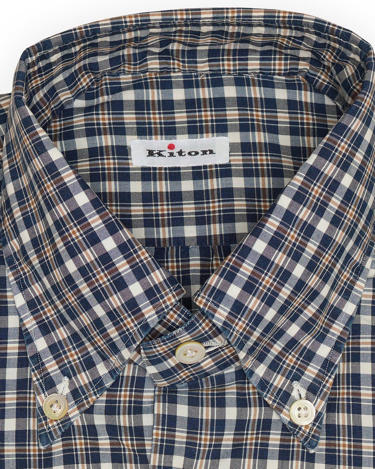 KITON Napoli Handmade Blue Plaid Cotton Button Down Shirt EU 40 NEW US 15.75