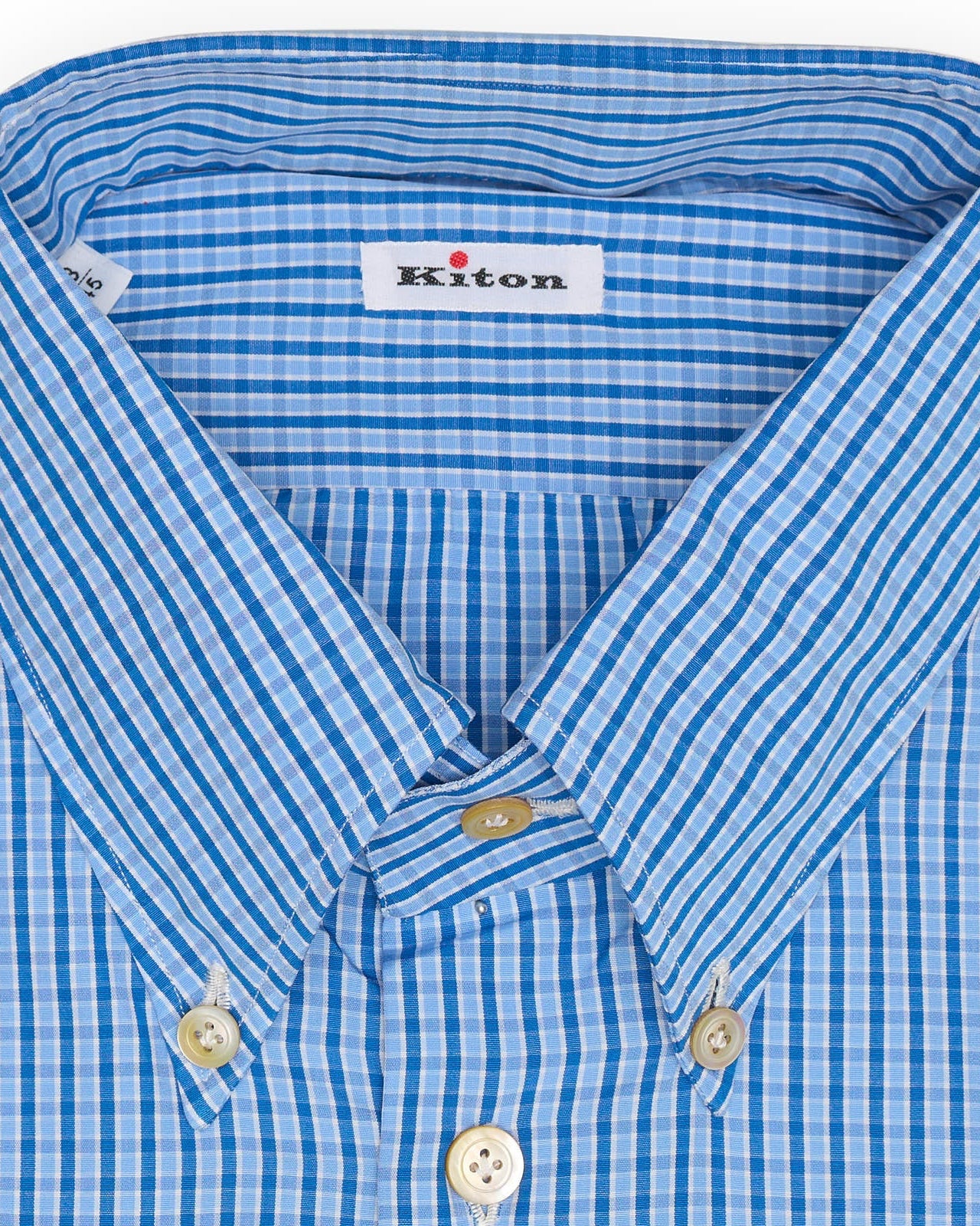 KITON Napoli Handmade Blue Plaid Poplin Cotton Dress Shirt EU 45 NEW US 18