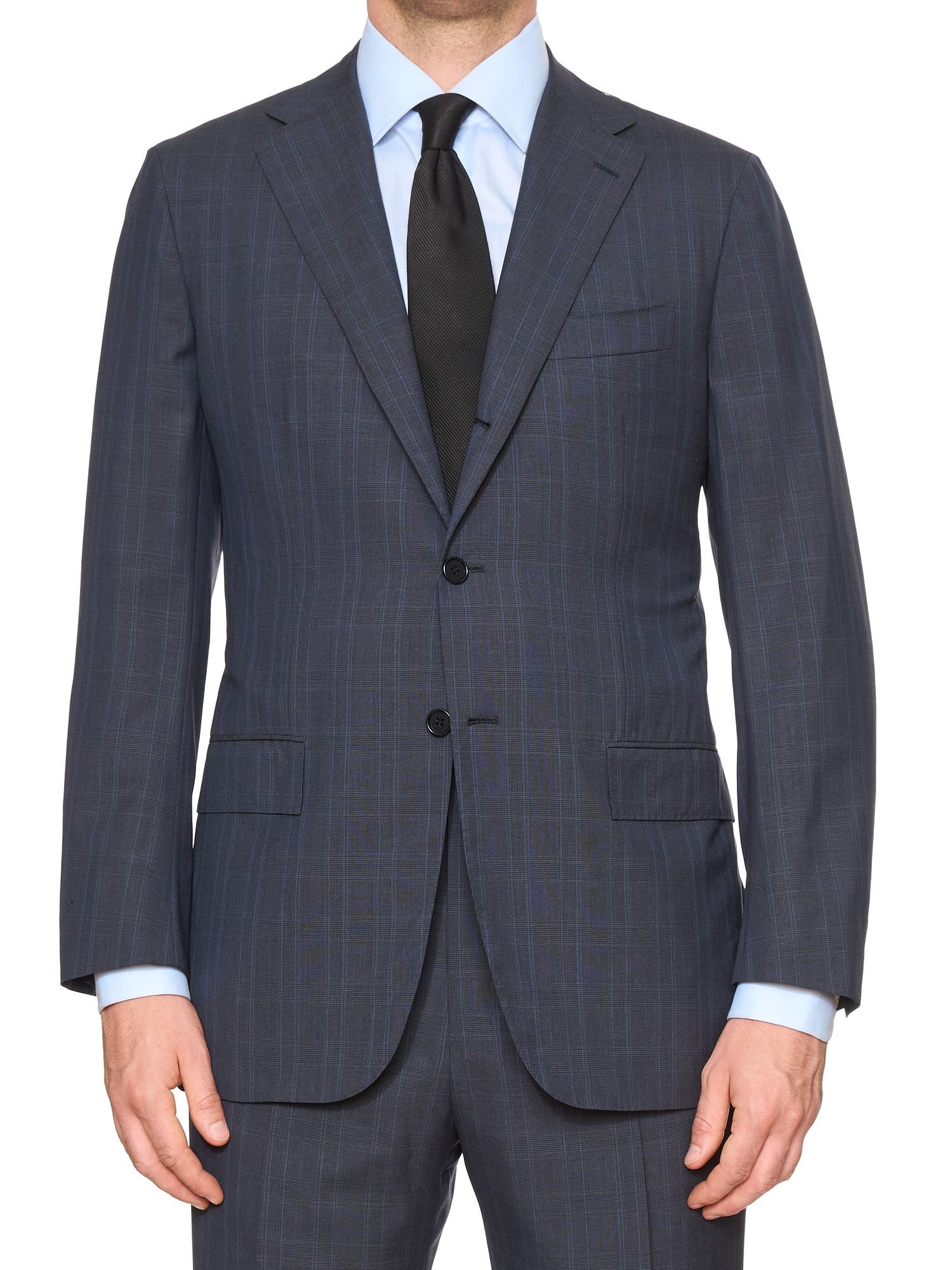 KITON Handmade Blue Plaid 14 Micron Wool Super 180's Suit EU 52 NEW US 42