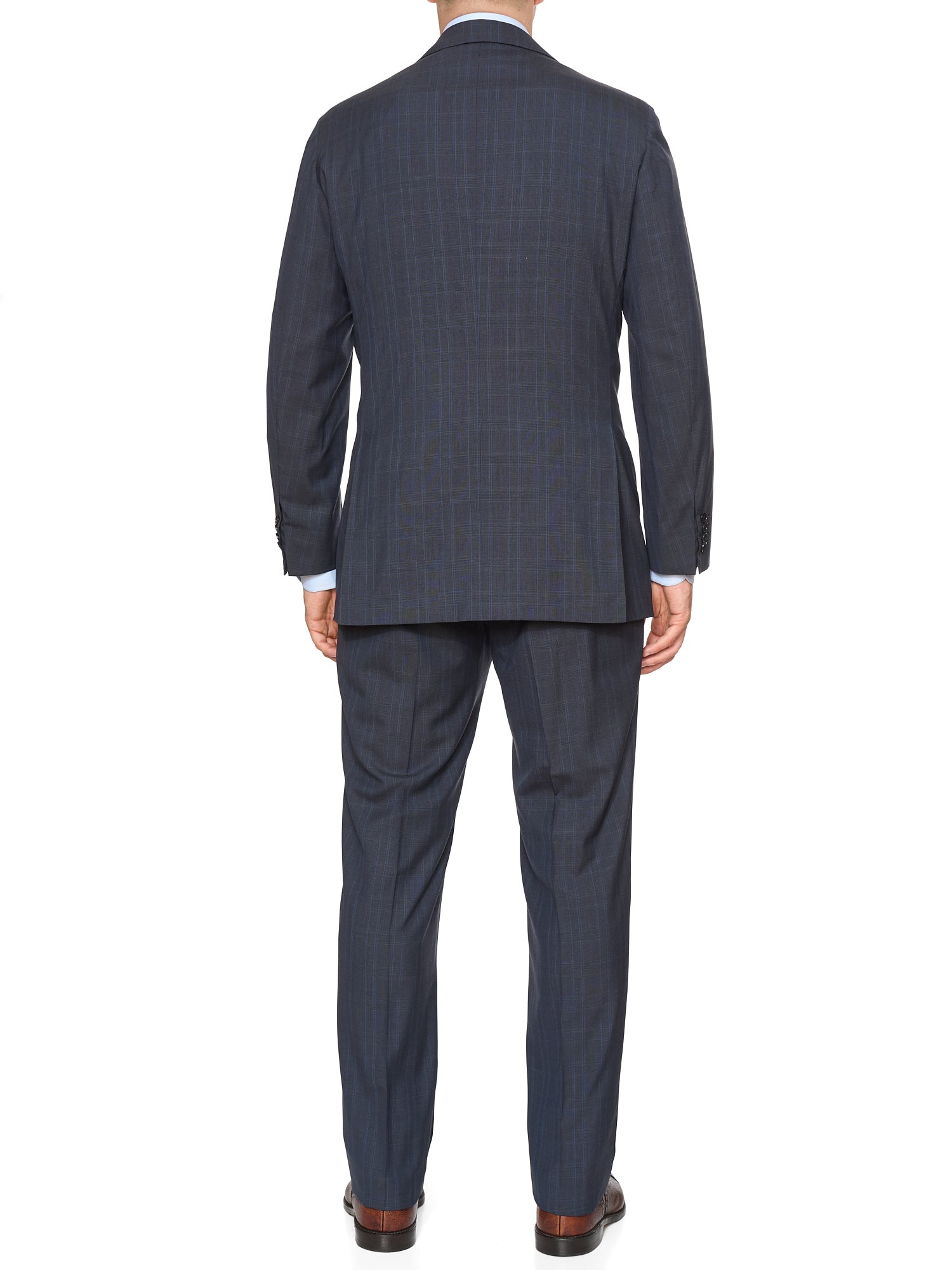 KITON Handmade Blue Plaid 14 Micron Wool Super 180's Suit EU 52 NEW US 42