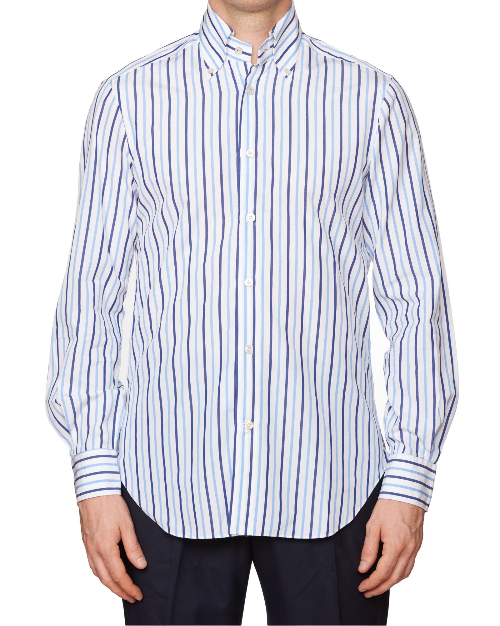 KITON Napoli Handmade Blue Striped Cotton Button-Down Dress Shirt EU 39 NEW US 15.5 KITON