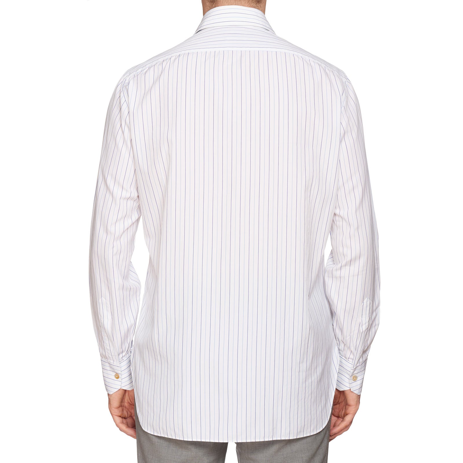 KITON Napoli Handmade Blue Striped Poplin Cotton Dress Shirt EU 39 NEW US 15.5 KITON