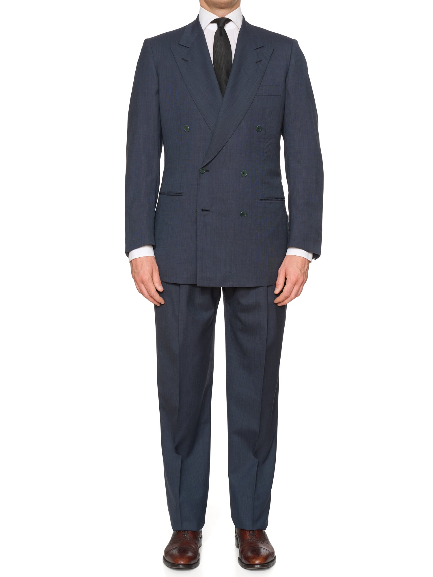 KITON Napoli Handmade Blue Wool Slim Fit Double Breasted Suit