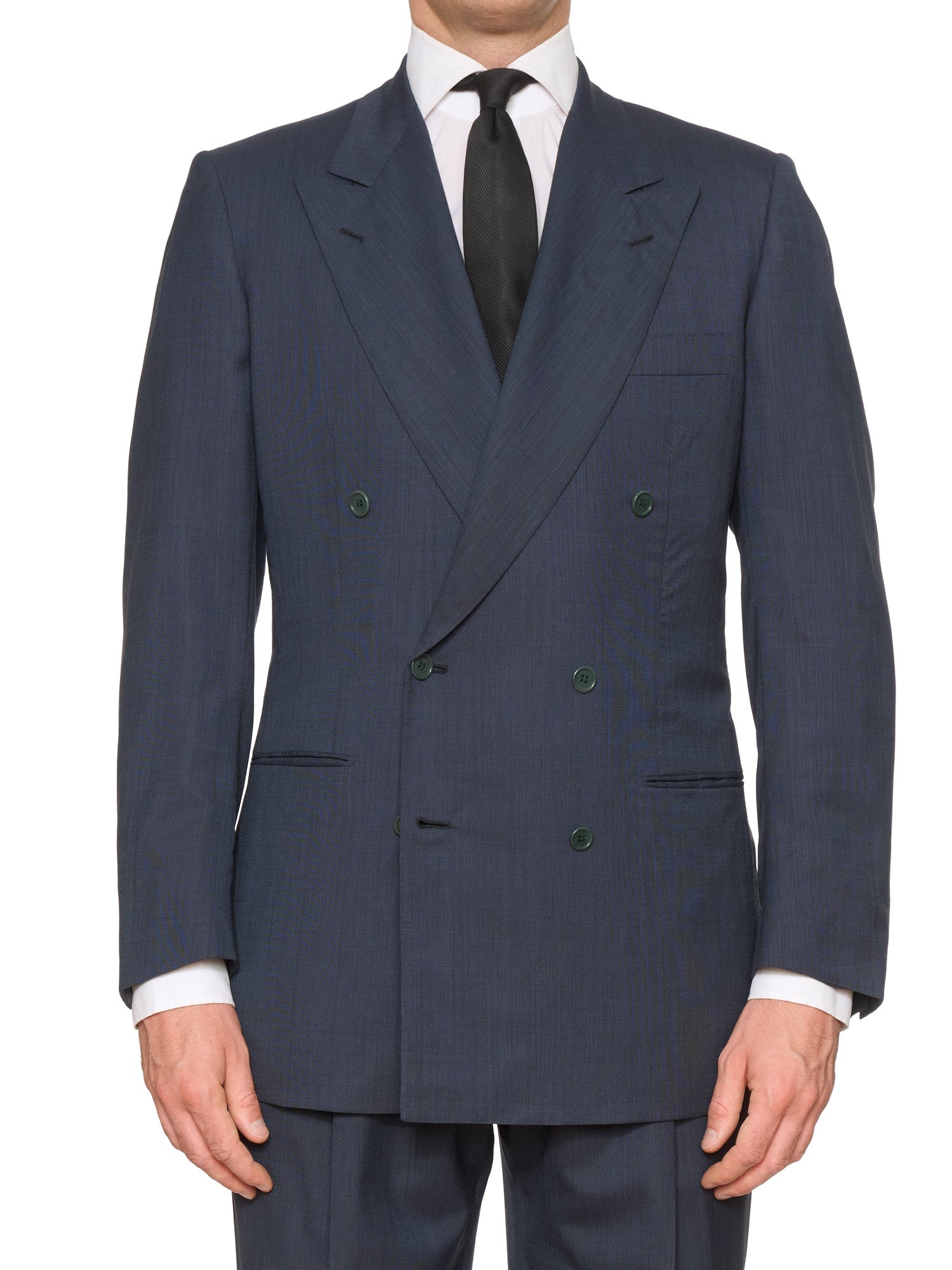 KITON Napoli Handmade Blue Wool Slim Fit Double Breasted Suit