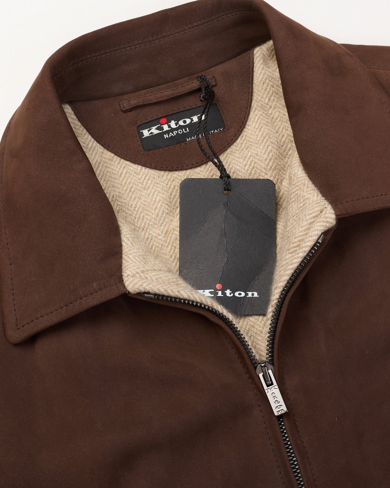 KITON Napoli Handmade Brown Suede Leather Jacket EU 48 NEW US M