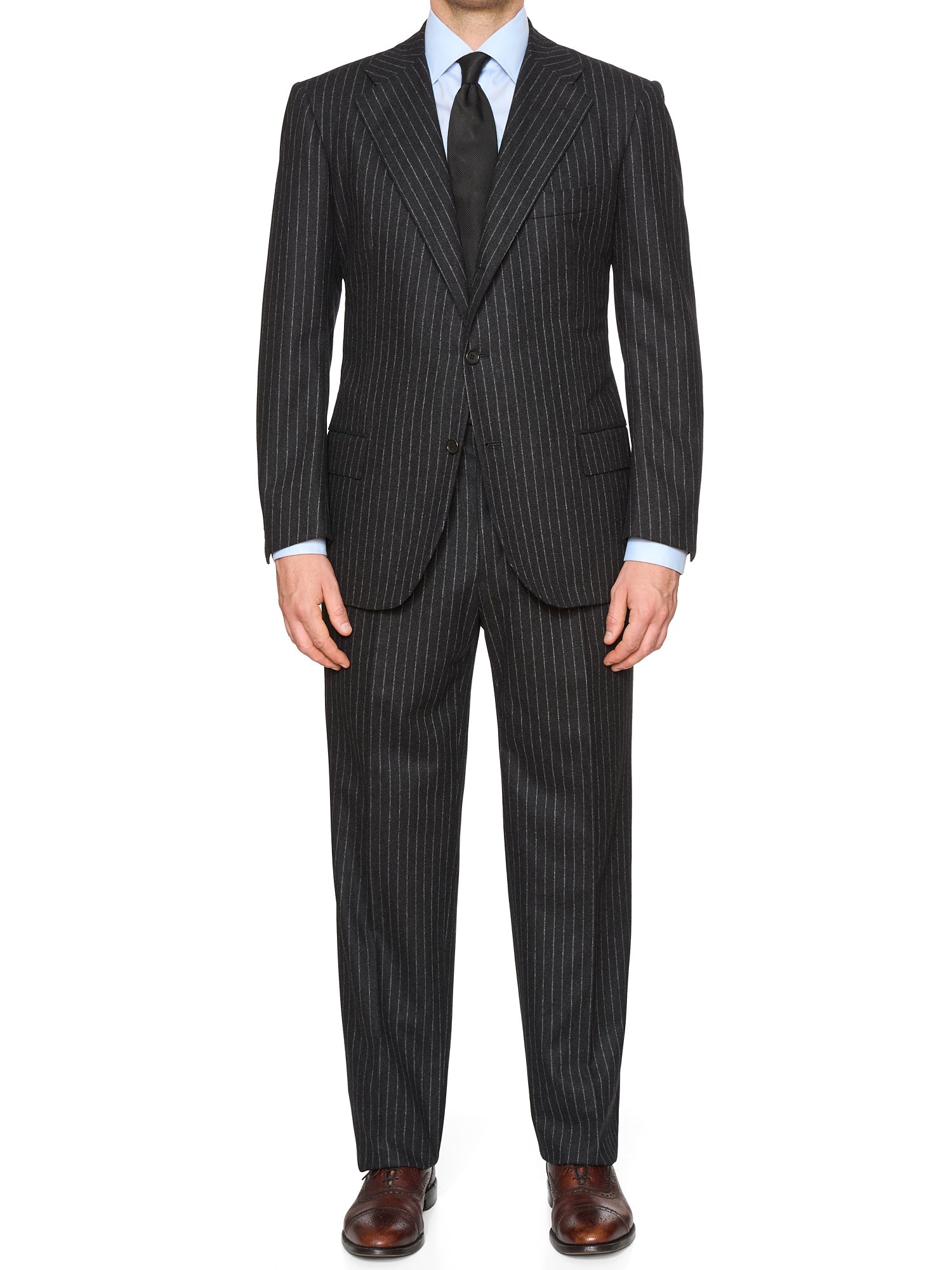 KITON Napoli Handmade Charcoal Gray Chalk Stripe Wool Flannel Suit