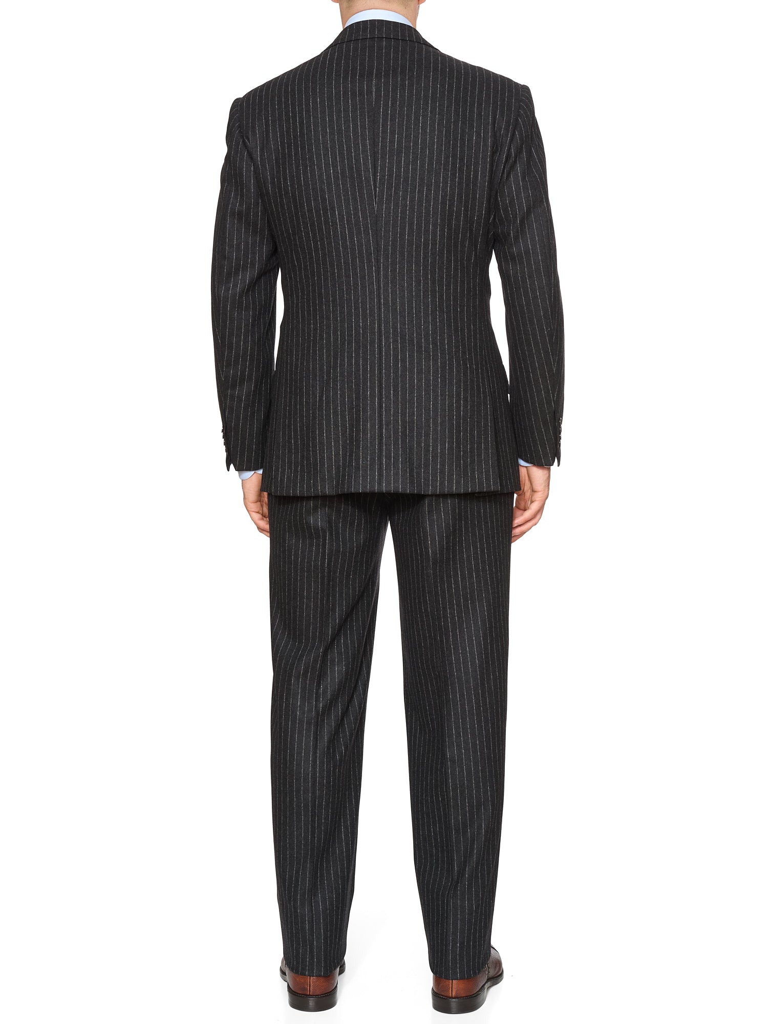 KITON Napoli Handmade Charcoal Gray Chalk Stripe Wool Flannel Suit