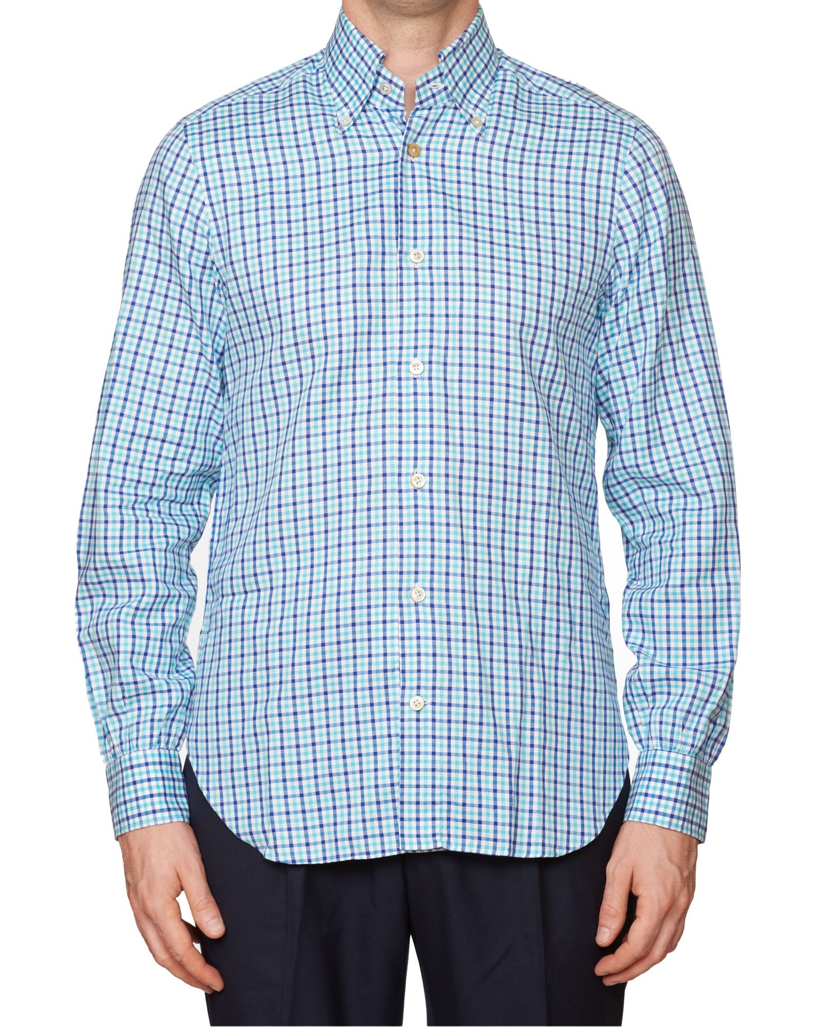 KITON Napoli Handmade Gingham Checked Cotton Button-Down Dress Shirt EU 39 NEW US 15.5 KITON