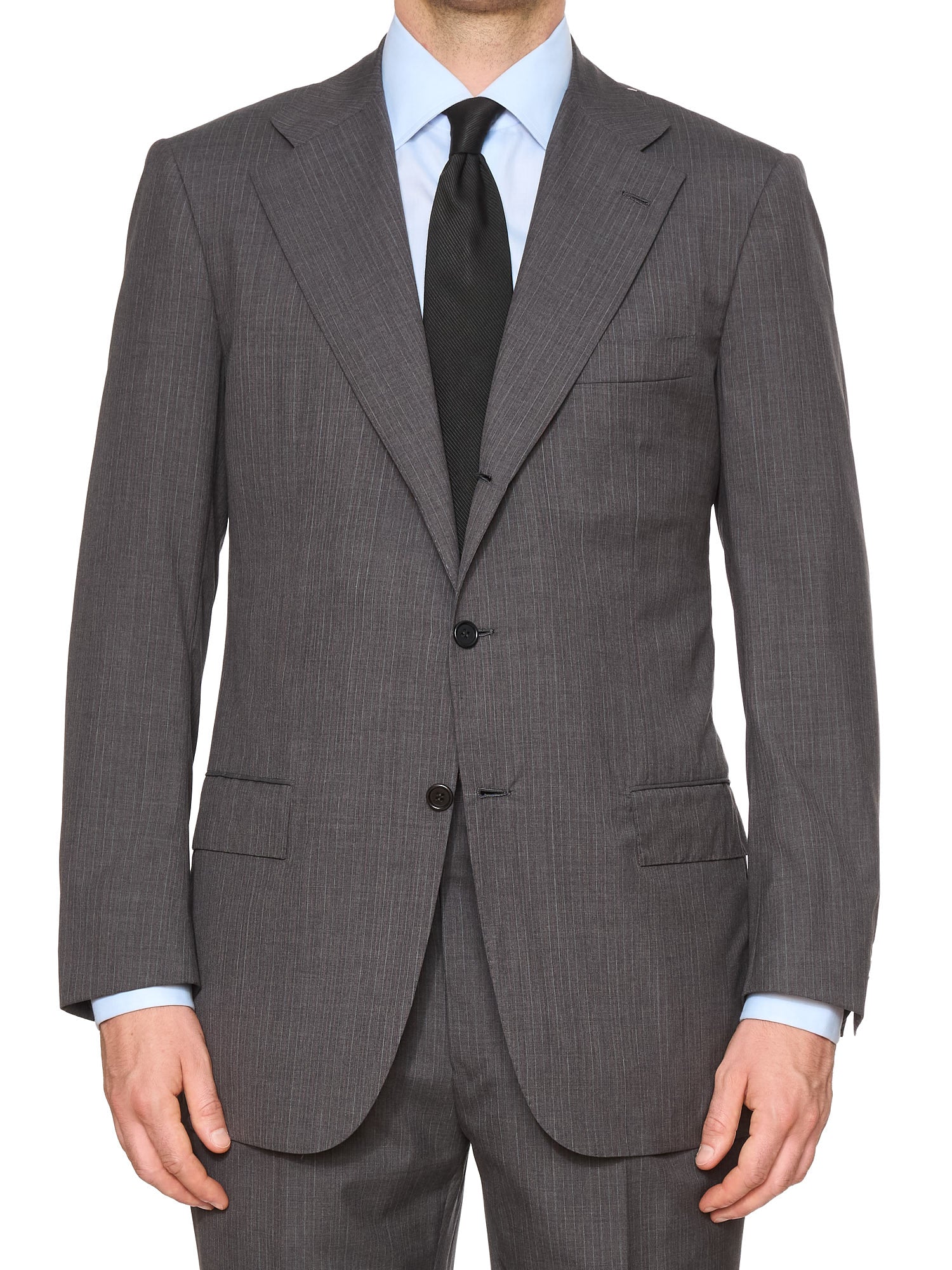 KITON Napoli Handmade Gray Striped 14 Micron Wool Super 180's Suit