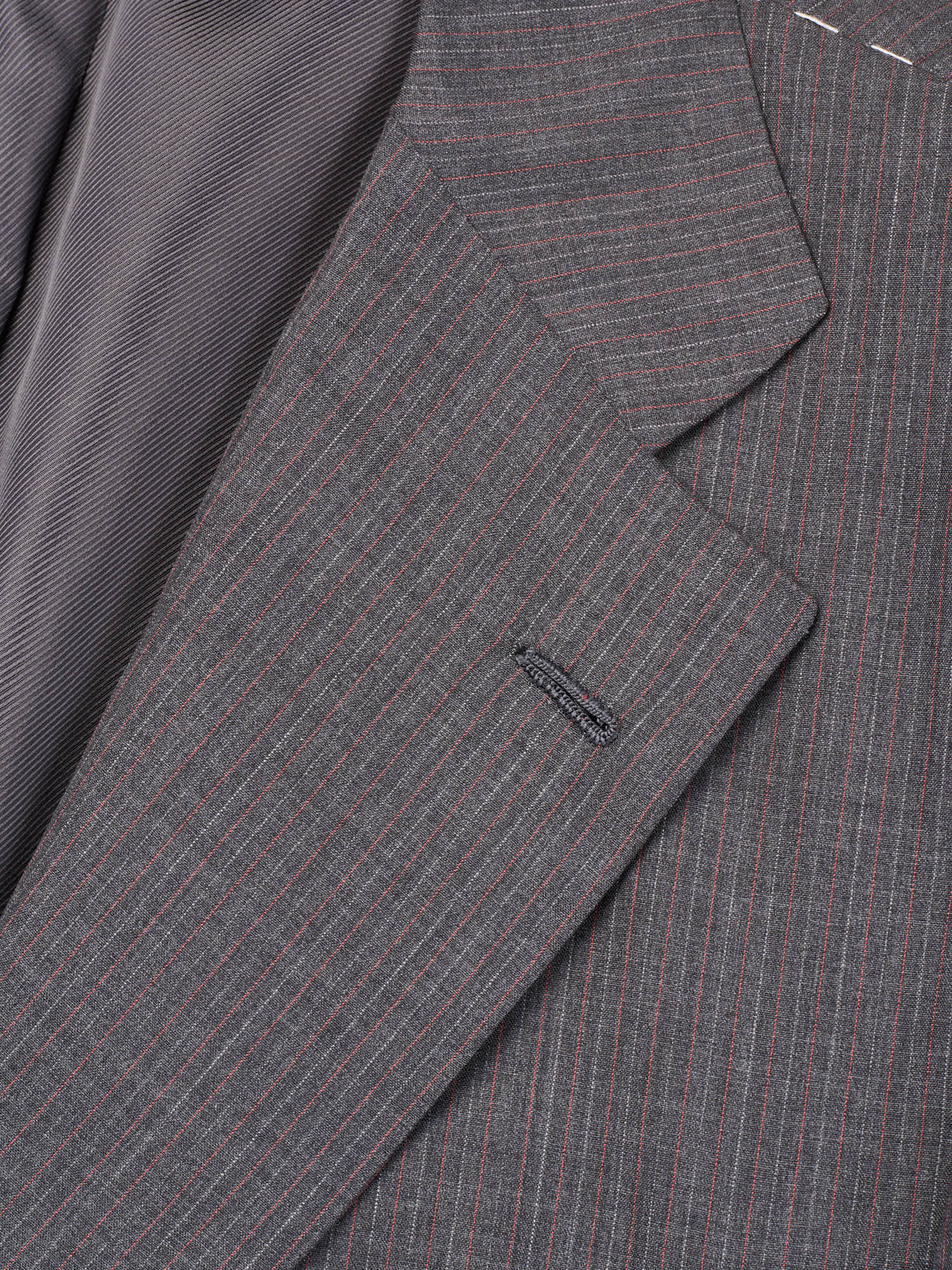 KITON Napoli Handmade Gray Striped 14 Micron Wool Super 180's Suit
