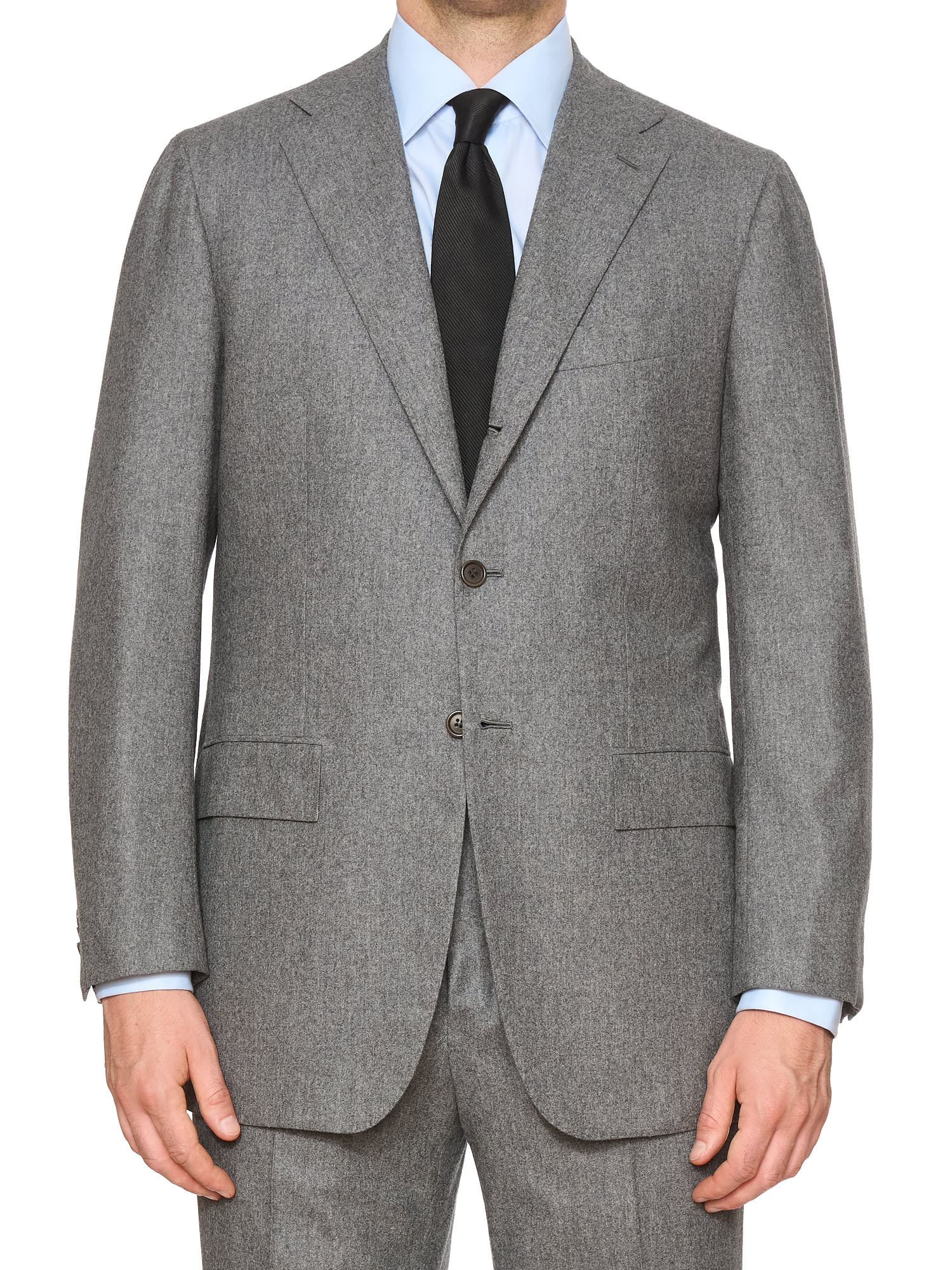 KITON Napoli Handmade Heather Gray Wool Flannel Classic Suit