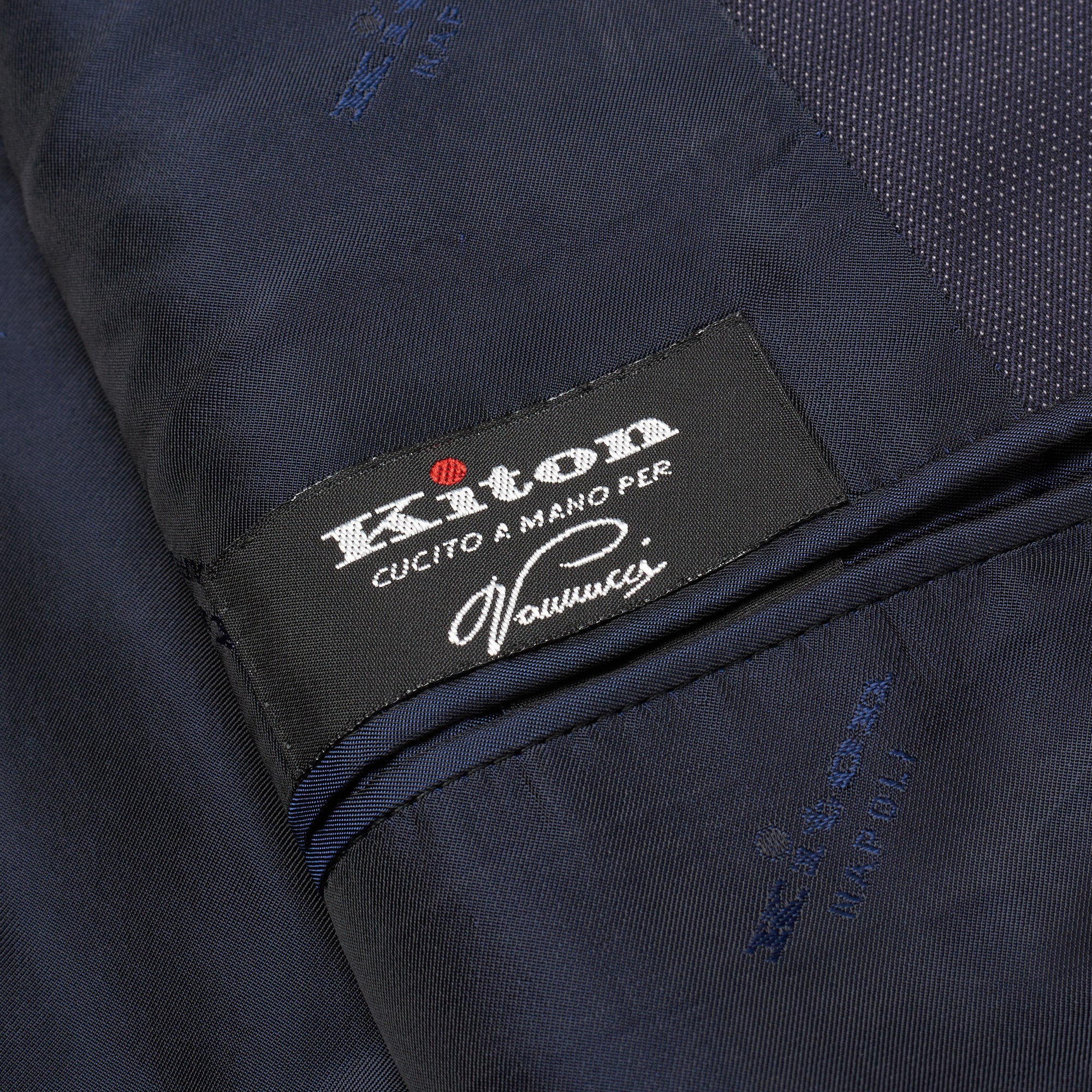 KITON Napoli Handmade Navy Blue Wool Super 180's 14 Micron Suit EU 52 NEW US 42 KITON