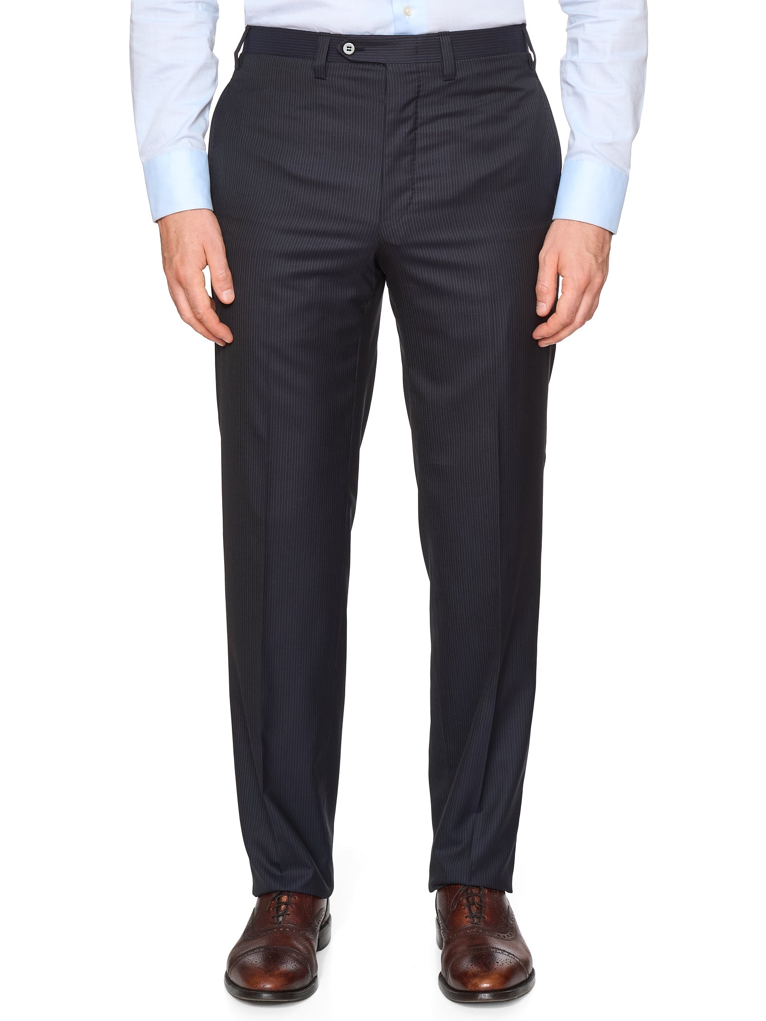 KITON Napoli Handmade Navy Blue Striped 14 Micron Super 180's Wool Suit