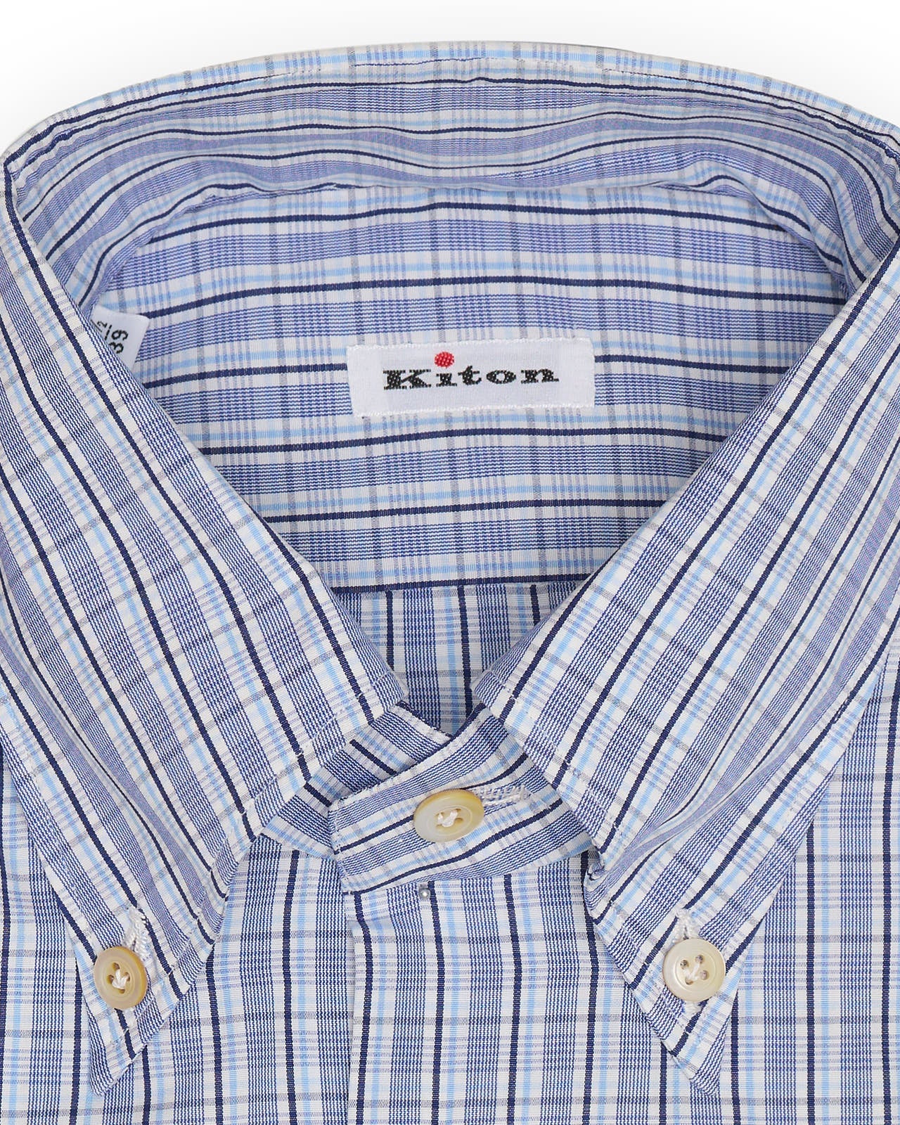 KITON Napoli Handmade Blue Plaid Cotton Dress Shirt EU 39 NEW US 15.5