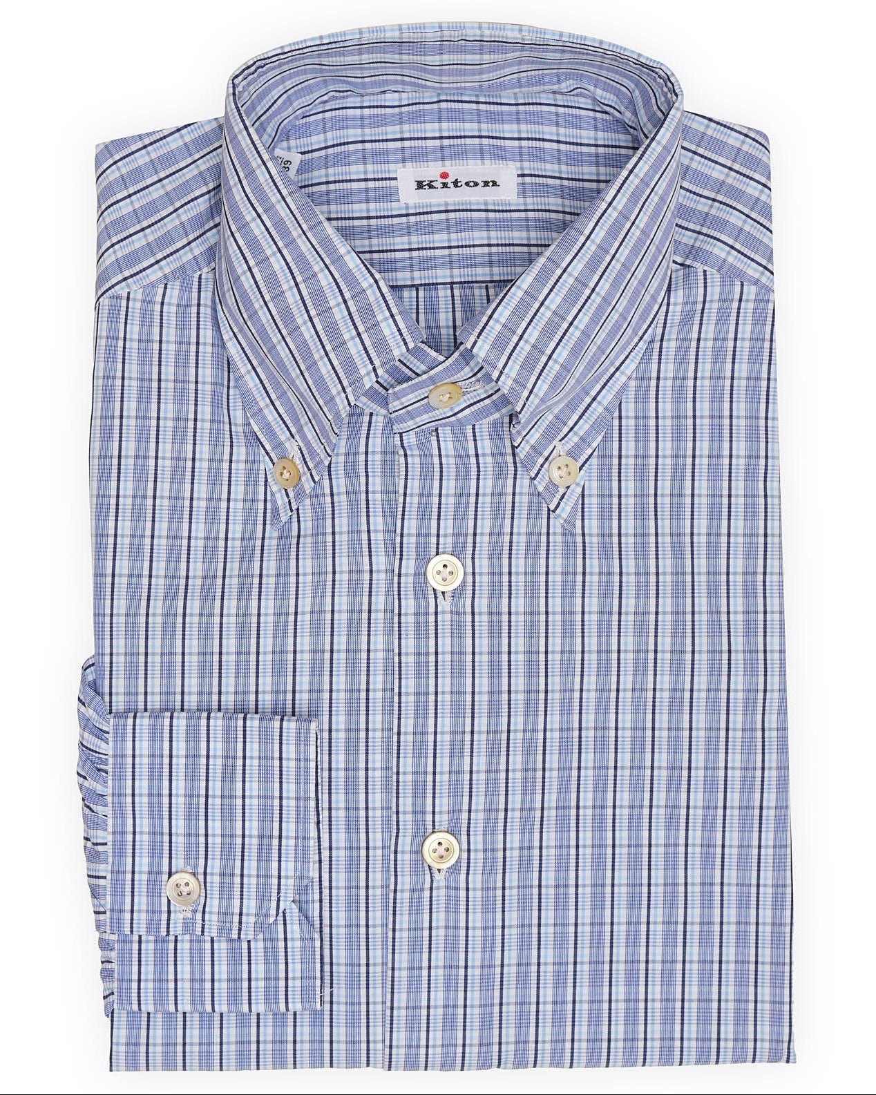 KITON Napoli Handmade Blue Plaid Cotton Dress Shirt EU 39 NEW US 15.5