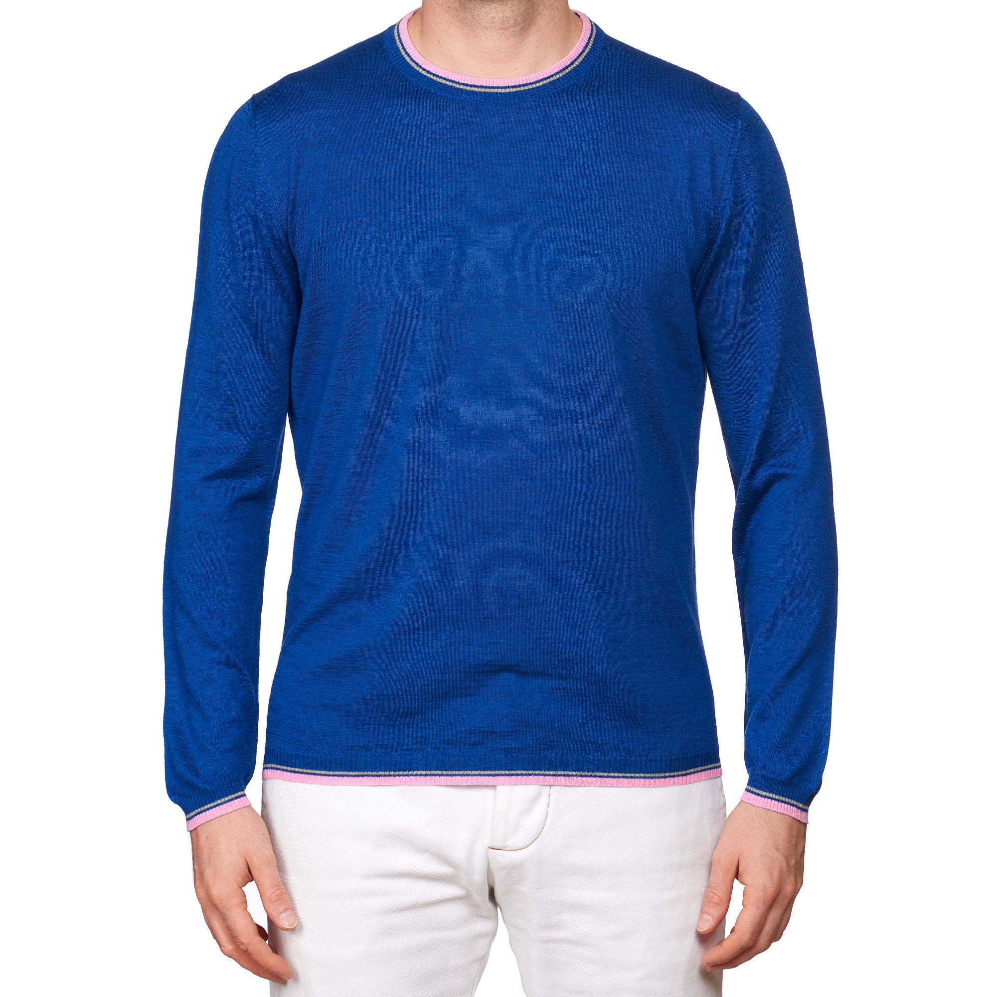 KITON Napoli Handmade Royal Blue Silk-Linen Crewneck Sweater EU 50 NEW US M