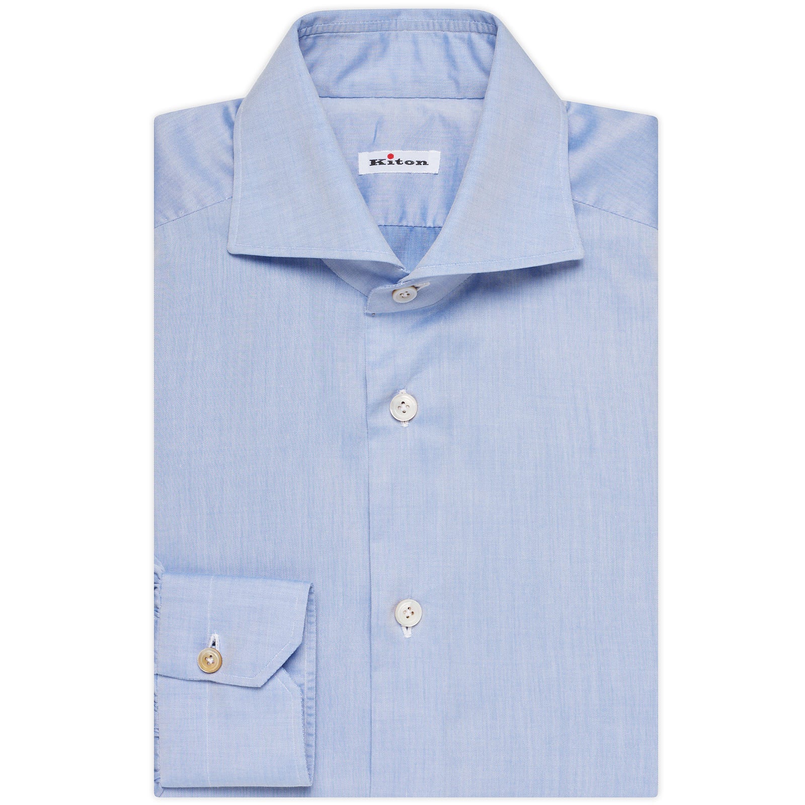 KITON Napoli Handmade Solid Blue Twill Cotton Dress Shirt EU 39 NEW US 15.5