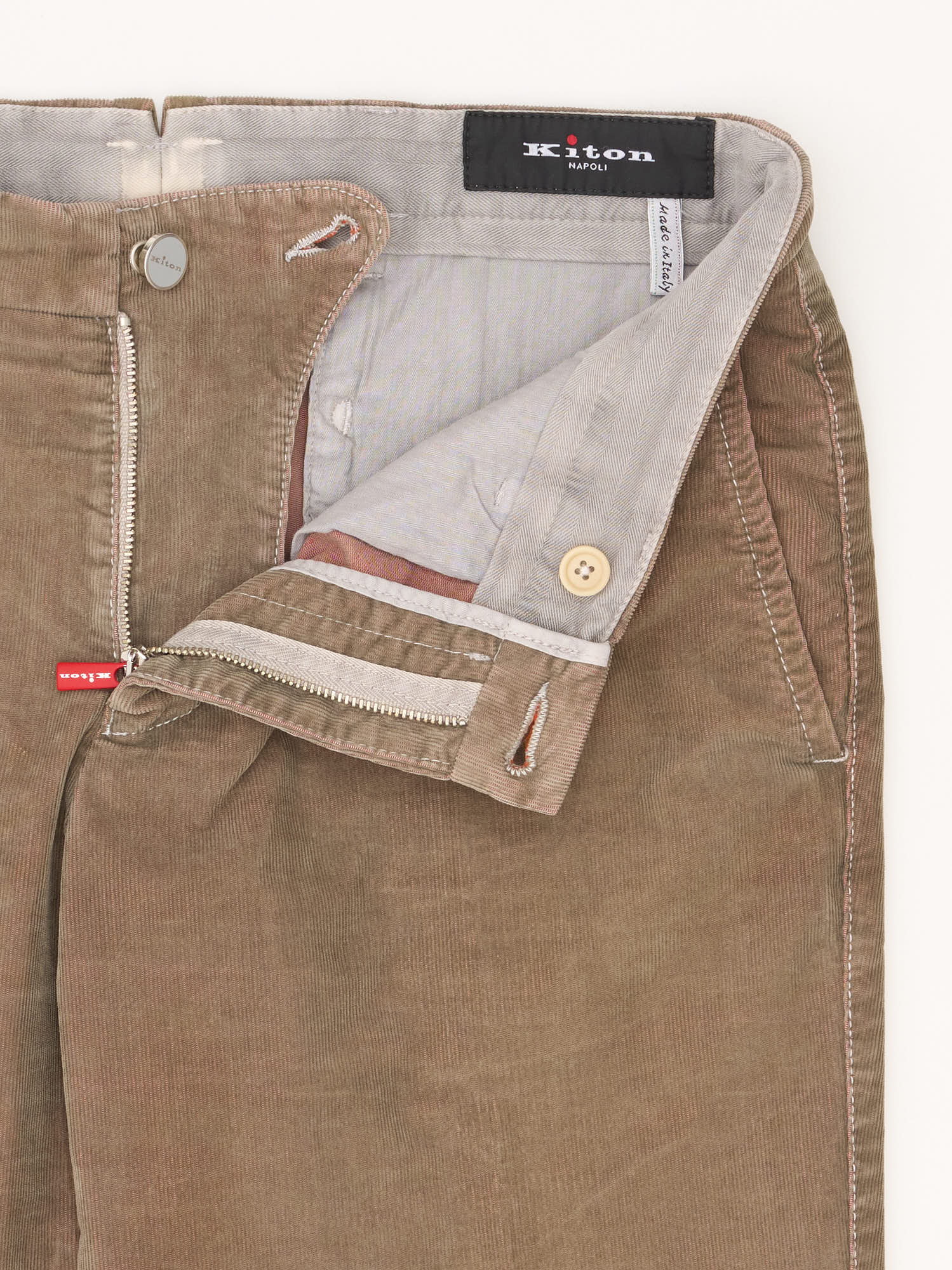 KITON Napoli Khaki Corduroy Cotton Chino Pants Slim