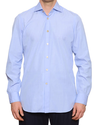KITON Napoli Handmade Light Blue Cotton Chambray Dress Shirt