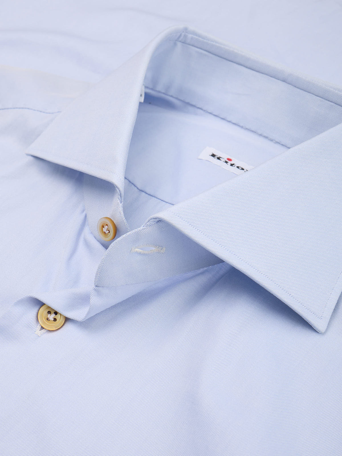 KITON Napoli Handmade Light Blue Twill Cotton French Cuff Dress Shirt
