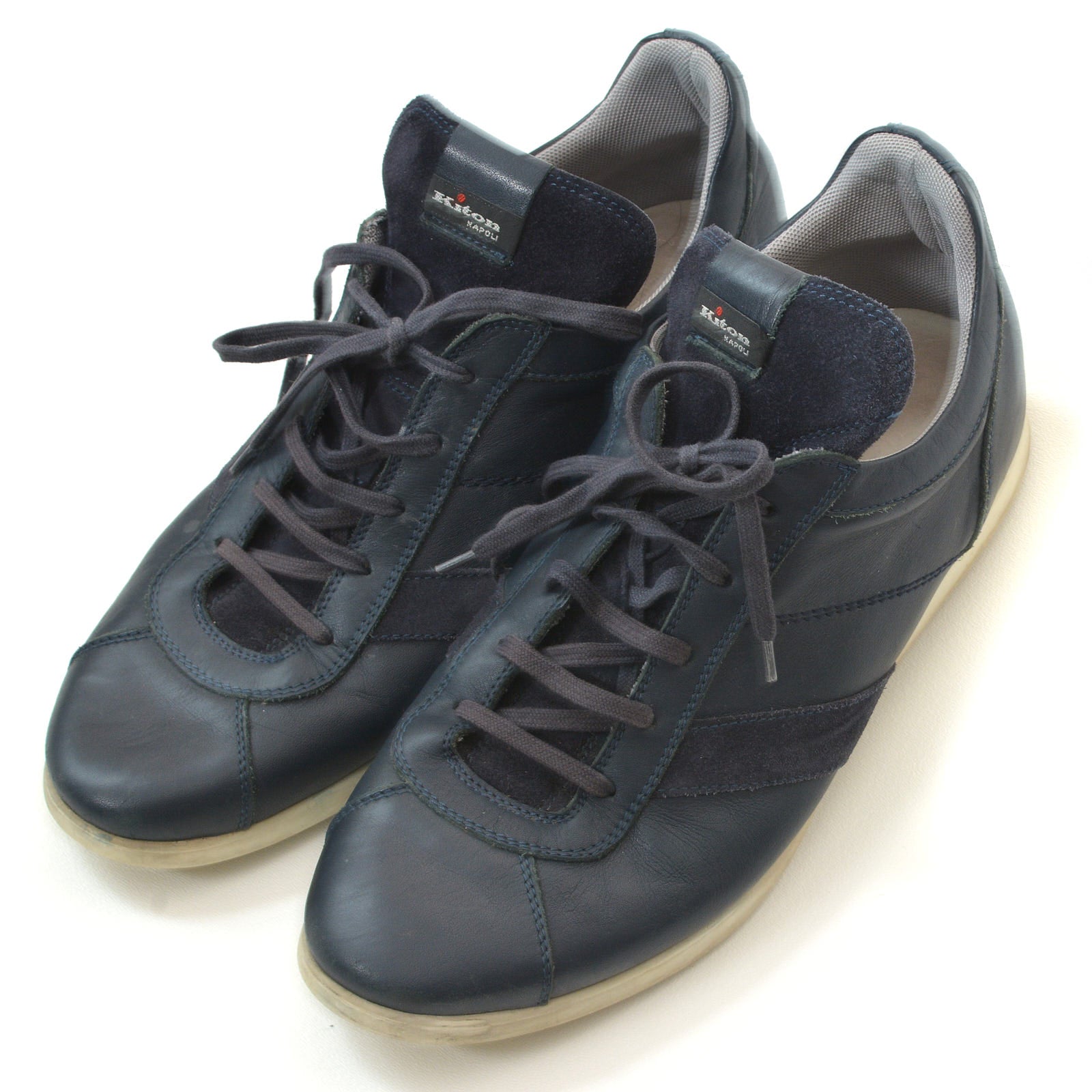 KITON Napoli Navy Blue Suede-Leather 5 Eyelet Low-Top Sneaker Shoes US 9 KITON