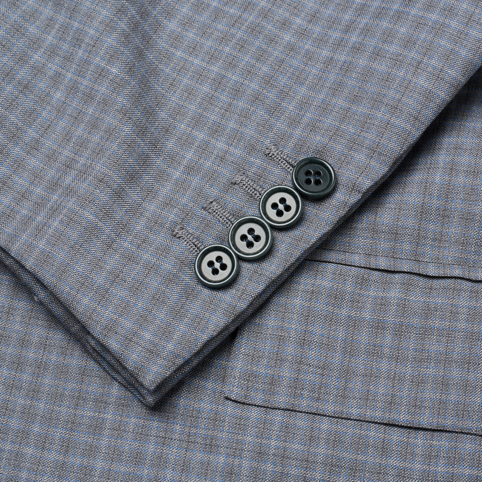 KITON Napoli for VANNUCCI Handmade Blue-Gray Plaid  Suit EU 50 NEW US 40