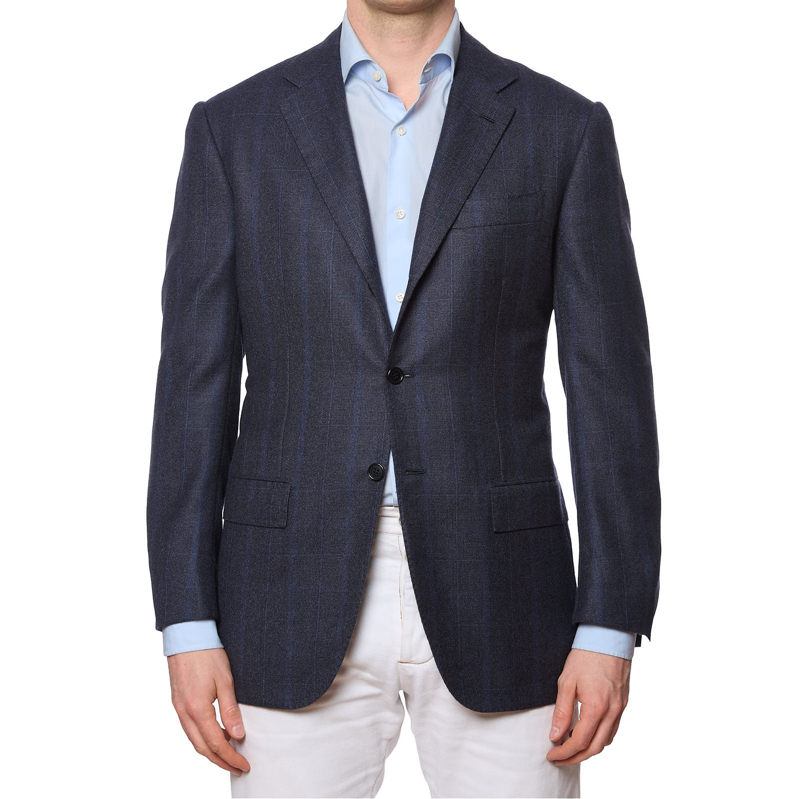 KITON Napoli for VANNUCCI Handmade Blue Plaid Cashmere Jacket EU 52 NEW US 42