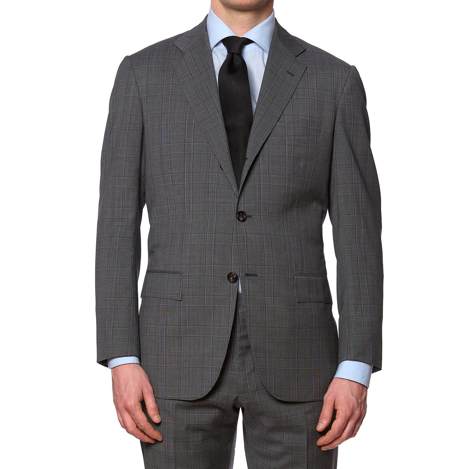 KITON Napoli for VANNUCCI Gray Prince of Wales Wool  Suit EU 52 NEW US 42