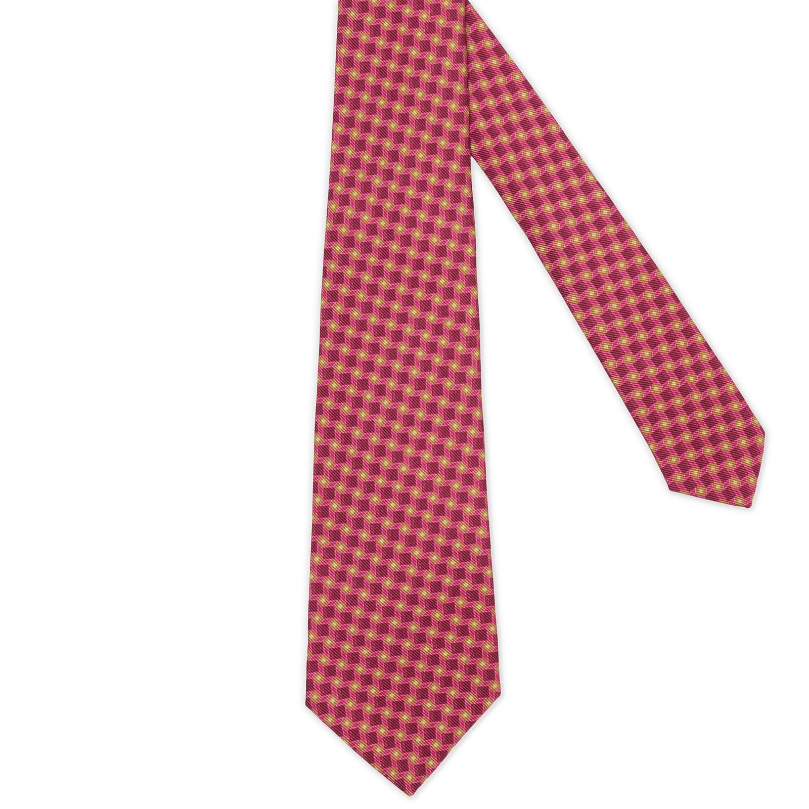 KITON Pink Geometric Seven Fold Silk Tie NEW