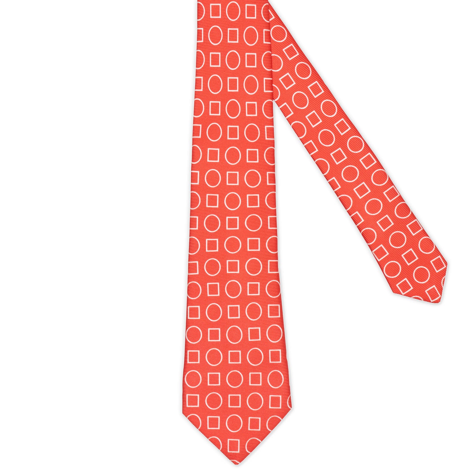KITON Red-White Geometric Seven Fold Silk Tie NEW