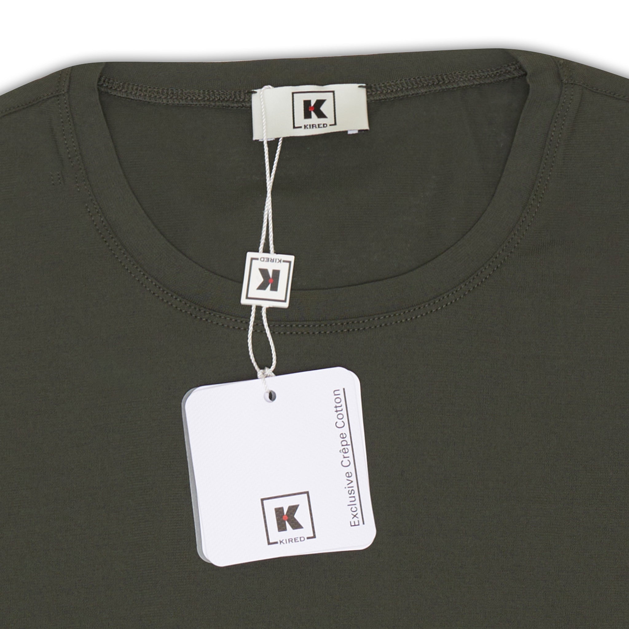 Kiton KIRED Army Green Exclusive Crepe Cotton Short Sleeve T-Shirt 46 XXS Slim KIRED