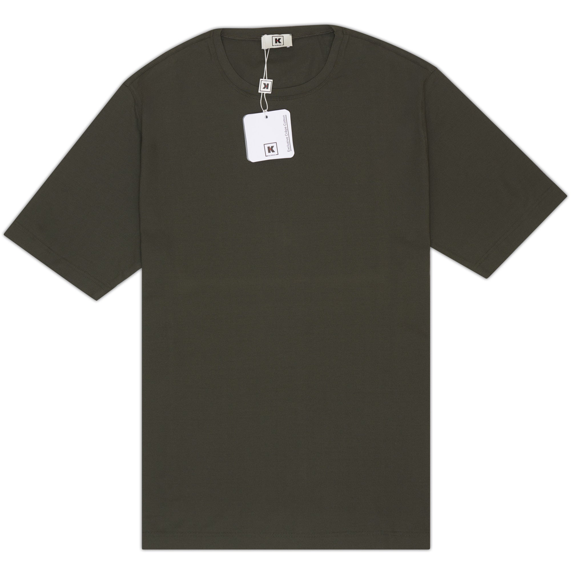 Kiton KIRED Army Green Exclusive Crepe Cotton Short Sleeve T-Shirt Slim KIRED