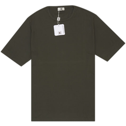 Kiton KIRED Army Green Exclusive Crepe Cotton Short Sleeve T-Shirt NEW Slim