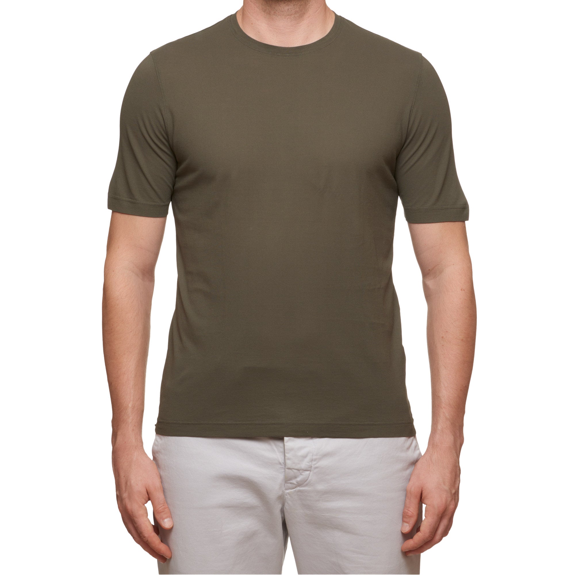 Kiton KIRED "Baciomc" Army Green Exclusive Crepe Cotton Short Sleeve T-Shirt Slim 2023 KIRED