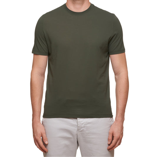 Kiton KIRED "Baciomc" Green Exclusive Crepe Cotton Short Sleeve T-Shirt NEW Slim 2023