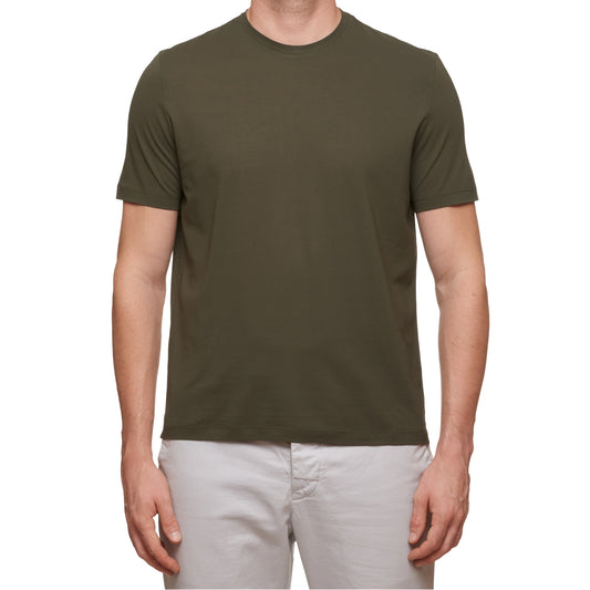 Kiton KIRED "Baciomc" Olive Exclusive Crepe Cotton Short Sleeve T-Shirt NEW Slim 2023
