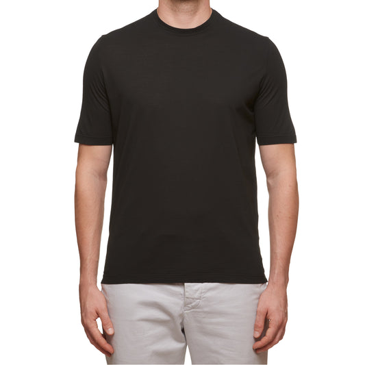 Kiton KIRED "Baciomc" Solid Black Exclusive Crepe Cotton Short Sleeve T-Shirt NEW Slim 2023