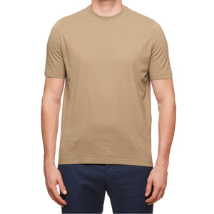 tan dress shirt Kiton KIRED Baciomc Tan Exclusive Crepe Cotton Short Sleeve T-Shirt Slim XS