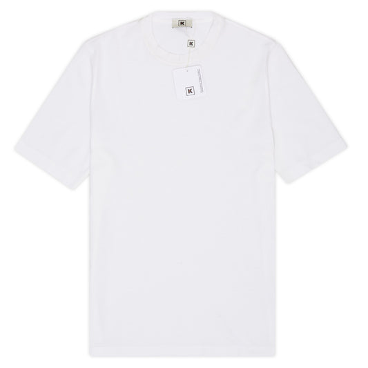 Kiton KIRED "Baciomc" Solid White Exclusive Crepe Cotton Short Sleeve T-Shirt NEW Slim